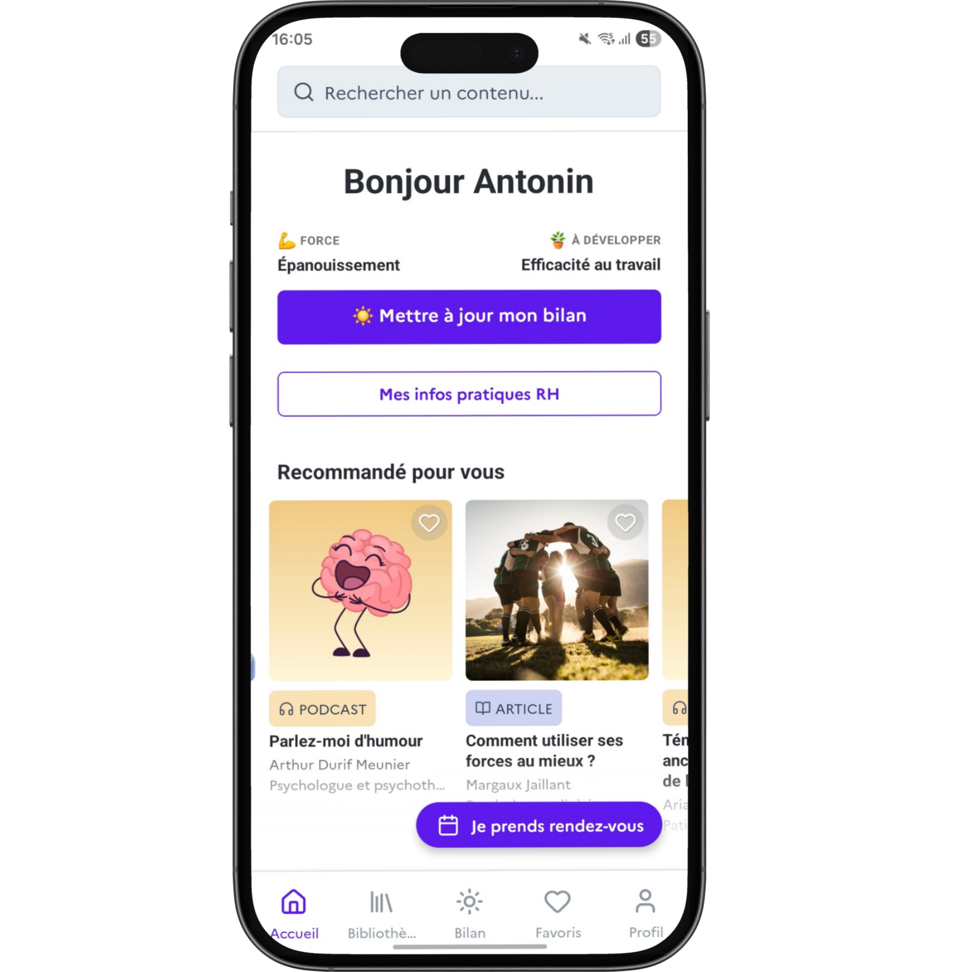 App PepPsy - accueil Bonjour