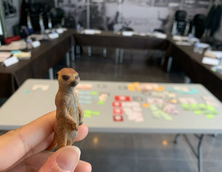 Figurine du suricate PepPsy devant la Fresque