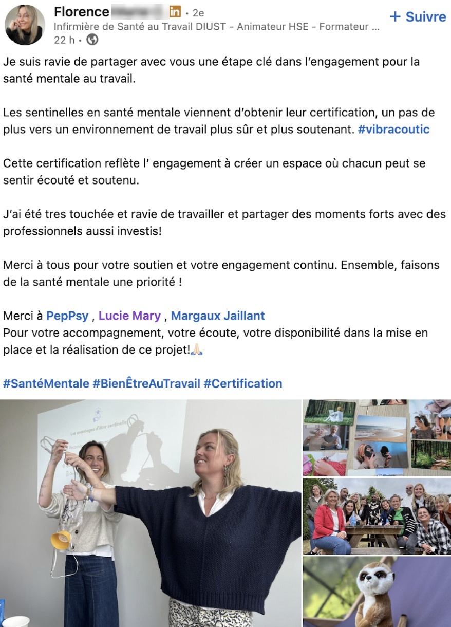 Témoignage sur la certification des sentinelles suricates PepPsy